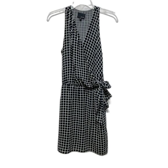 Greylin Black & White Grid Print Tank Top Faux Wrap Style Dress sz XS - Picture 1 of 8